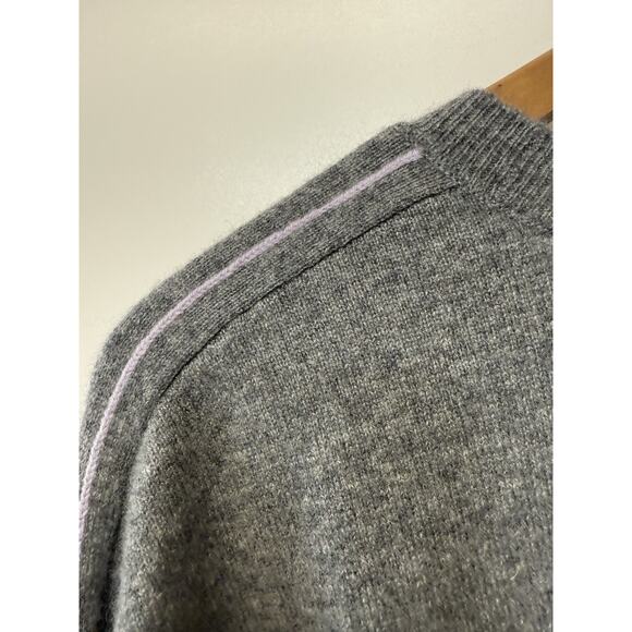 Harper Lane 100% Cashmere Sz Med Gray Heather Long Sleeve Sweater Purple Piping - Picture 6 of 12